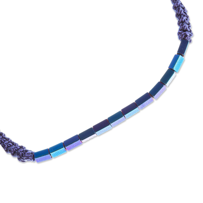Hämatit-Perlen-Makramee-Armband - Verstellbares blaues Hämatit-Perlenarmband aus Mexiko