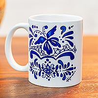 Ceramic mug, 'Blue' - Printed Blue and White Mug