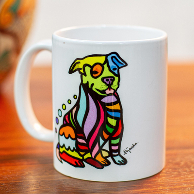 Ceramic mug, 'Maggi the Dog' - Multicolored Dog Motif Ceramic Mug