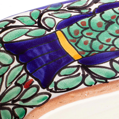 Macetero de cerámica de Talavera, 'Pescado Azul' - Macetero de cerámica con temática de pescado estilo Talavera de México