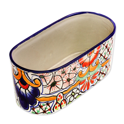 Macetero de cerámica estilo Talavera, 'Rosas' - Macetero de cerámica estilo Talavera de México