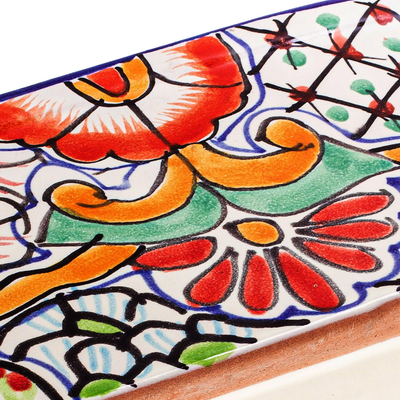 Keramik-Pflanzgefäß im Talavera-Stil, „Rosas“ – Keramik-Pflanzgefäß im Talavera-Stil aus Mexiko