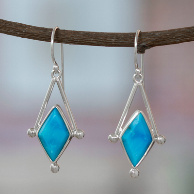 Turquoise dangle earrings, 'Spark of Blue' - Turquoise and Taxco 950 Silver Artisan Crafted Earrings