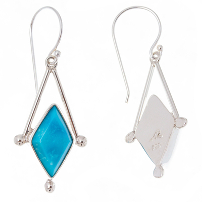 Turquoise dangle earrings, 'Spark of Blue' - Turquoise and Taxco 950 Silver Artisan Crafted Earrings