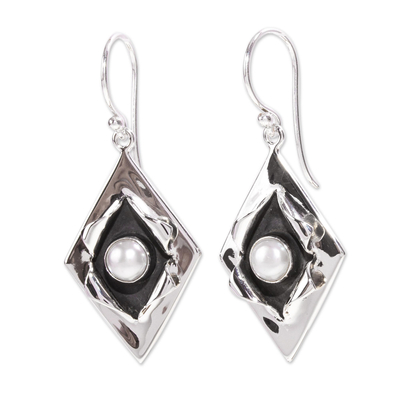 Cultured pearl dangle earrings, 'Venus' - Cultured Pearl and Taxco Silver Dangle Earrings from Mexico