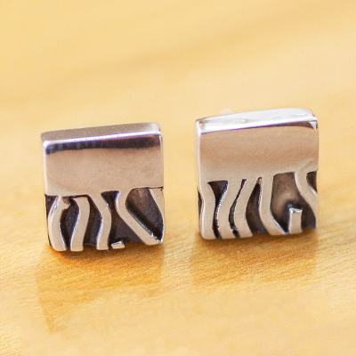 Aretes de plata, 'Zebra Mystique' - Aretes de cebra contemporáneos de plata de Taxco hechos a mano