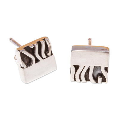 Silver stud earrings, 'Zebra Mystique' - Handcrafted Taxco Silver Contemporary Zebra Stud Earrings