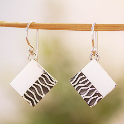 Silver dangle earrings, Zebra Mystique