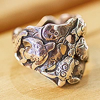 Silver ring, 'Marine World' - Sea Turtle Design 950 Silver Ring from Mexico