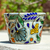 Ceramic flower pot, 'Holiday Garden' - 6-Inch Green & Multicolour Talavera Style Ceramic Flower Pot