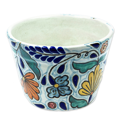 Maceta de cerámica - Maceta de cerámica estilo talavera verde y multicolor de 6 pulgadas