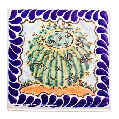 Posavasos de cerámica, 'Vista al Desierto' (juego de 4) - Posavasos de cerámica cuadrados con cactus (juego de 4)