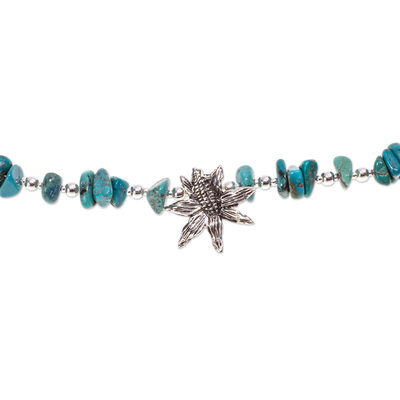 Turquoise earring and necklace set, 'Corn Flower' - Mexico Sterling Silver Reconstituted Turquoise Jewelry Set