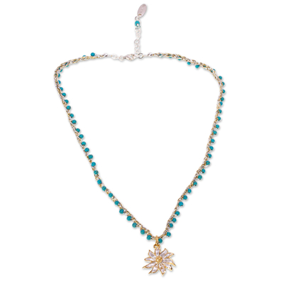 Gold accent Jewellery set, 'Flower in Gold' - Turquoise Bead Necklace and Earring Set from Mexico