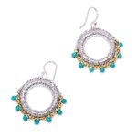 Gold accent jewelry set, 'Flower in Gold' - Turquoise Bead Necklace and Earring Set from Mexico