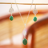 Conjunto de collar y aretes de color turquesa, 'Rosas turquesas' - Conjunto de collar y aretes de plata de ley y turquesa