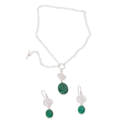 Silver and Turquoise Necklace and Earring set from Mexico