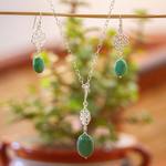 Turquoise necklace and earring set, 'Turquoise Roses' - Sterling Silver and Turquoise Necklace and Earring Set