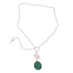 Turquoise necklace and earring set, 'Turquoise Roses' - Sterling Silver and Turquoise Necklace and Earring Set