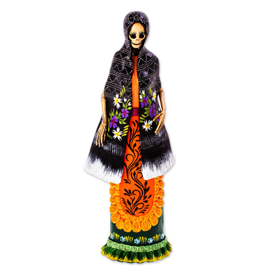 Ceramic Catrina with Floral Mantle from Mexico