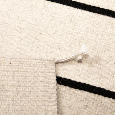 Zapotec wool rung, 'Bold Encounter' (2x3.5) - Handwoven Black on White Modern Zapotec Wool Rug 2 x3.5