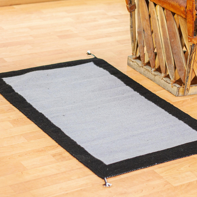 Tapete de lana zapoteca, (2x3.5) - Alfombra moderna de lana zapoteca negra y gris tejida a mano 2x3.5