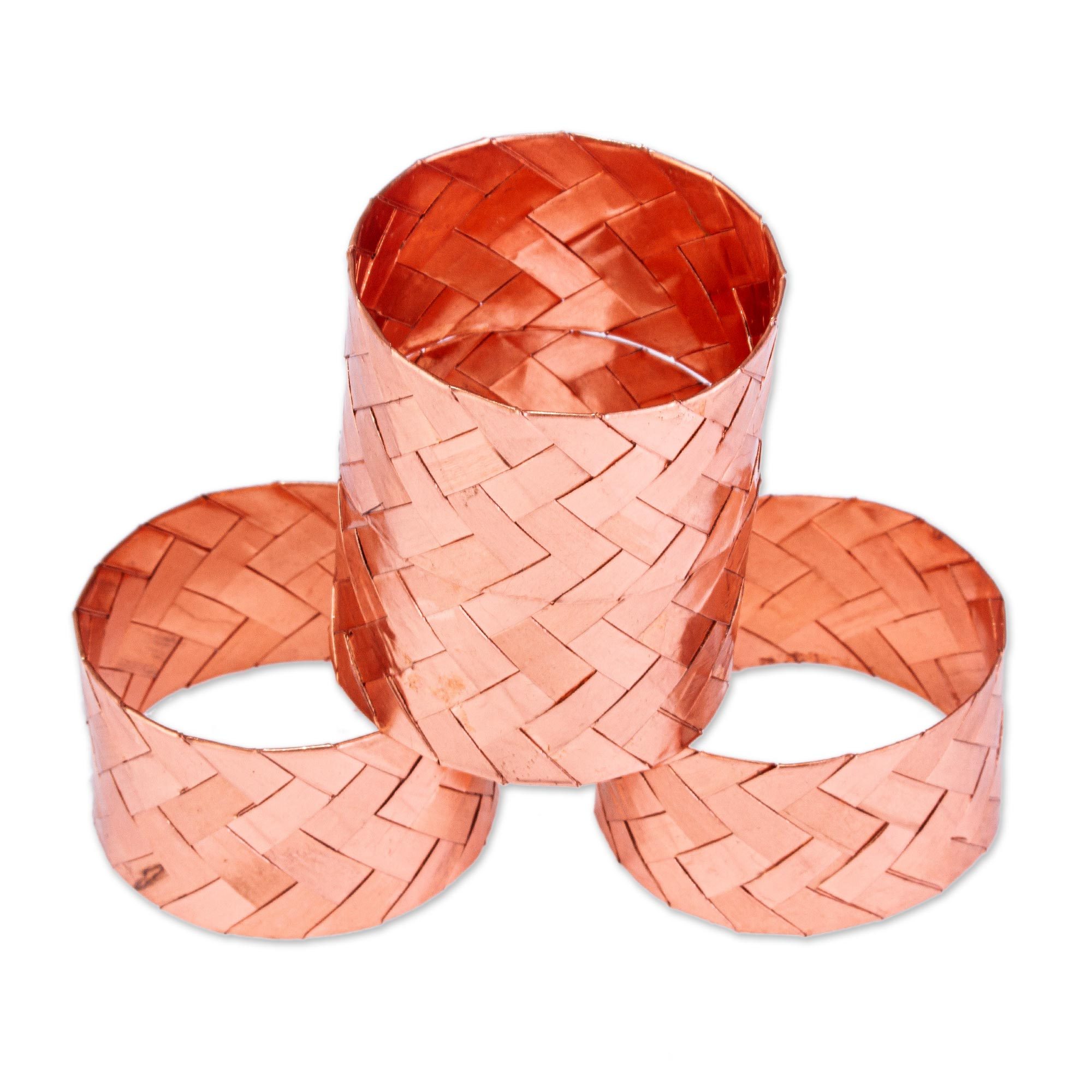 Woven Copper Napkin Rings (Set of 4) Natural Setting NOVICA