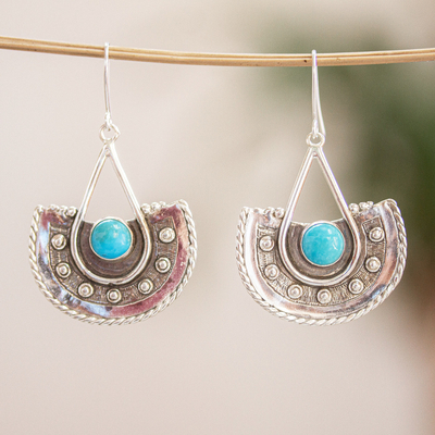 Turquoise dangle earrings, 'Turquoise Candy' - Sterling Silver and Turquoise Dangle Earrings from Mexico