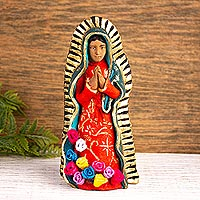 Ceramic sculpture, 'Guadalupe Virgin with Roses'