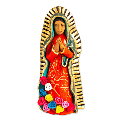 Ceramic sculpture, 'Guadalupe Virgin with Roses' - Ceramic Guadalupe Virgin with Roses Sculpture from Mexico