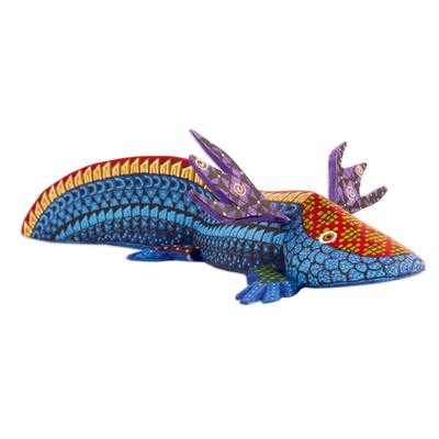 Wood alebrije sculpture, 'Blue Axolotl' - Handmade Copal Wood Axolotl Alebrije Sculpture from Mexico