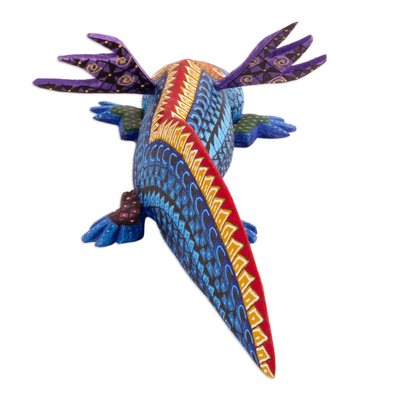 Wood alebrije sculpture, 'Blue Axolotl' - Handmade Copal Wood Axolotl Alebrije Sculpture from Mexico