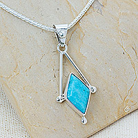 Turquoise pendant necklace, 'Spark of Blue' - Turquoise and Taxco 950 Silver Artisan Crafted Necklace