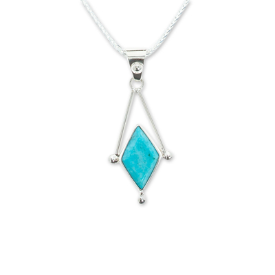 Turquoise pendant necklace, 'Spark of Blue' - Turquoise and Taxco 950 Silver Artisan Crafted Necklace