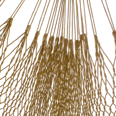 Cotton rope hammock, 'Uxmal Olive' (single) - Hand Crafted Olive Cotton Rope Hammock (Single)