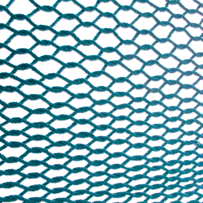 Cotton rope hammock, 'Uxmal Peacock' (single) - Azure Cotton Rope Hammock (Single)