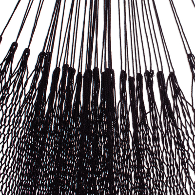 Cotton rope hammock, 'Uxmal Night' (double) - Handmade Black Cotton Hammock (Double)