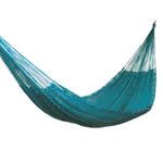 Cotton rope hammock, 'Uxmal Peacock' (double) - Teal Cotton Rope Hammock (Double)