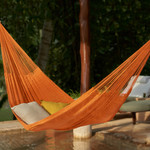 Cotton rope hammock, 'Sunset Siesta' (Triple) - Flame Orange Cotton Rope Hammock (Triple) from Mexico