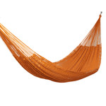 Cotton rope hammock, 'Sunset Siesta' (Triple) - Flame Orange Cotton Rope Hammock (Triple) from Mexico