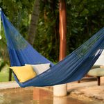 Cotton rope hammock, 'Uxmal Navy' (triple) - Blue Cotton Rope Hammock (Triple)