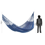 Cotton rope hammock, 'Uxmal Navy' (triple) - Blue Cotton Rope Hammock (Triple)