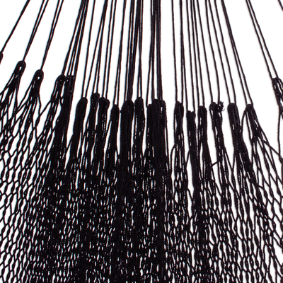 Cotton rope hammock, 'Uxmal Night' (triple) - Handmade Black Rope Hammock (Triple)