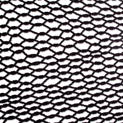 Hamaca de cuerda de algodón, 'Mirage in Black' (doble) - Hamaca negra con paneles de macramé (doble)