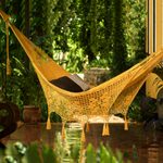 Cotton rope hammock, 'Veranda in Honey' (double) - Amber Brown Tasseled Cotton Hammock (Double) from Mexico