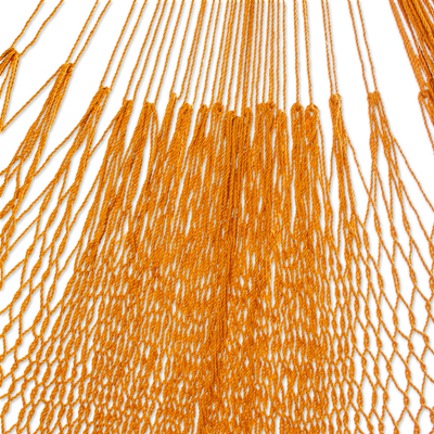 Cotton rope hammock, 'Mirage in Amber' (triple) - Hand Crafted Amber Cotton Hammock (Triple)