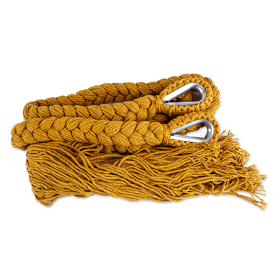Cotton rope hammock, 'Mirage in Amber' (triple) - Hand Crafted Amber Cotton Hammock (Triple)