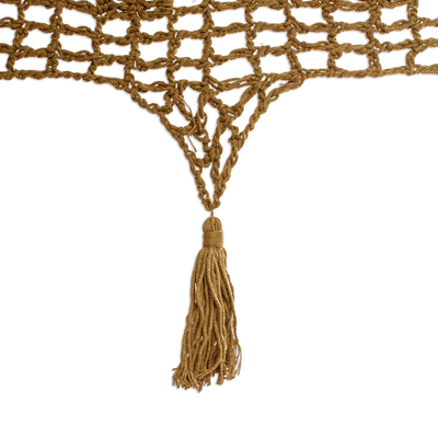 Cotton rope hammock, 'Maya Memories in Olive' (triple) - Macrame-Accented Cotton Hammock (Triple)