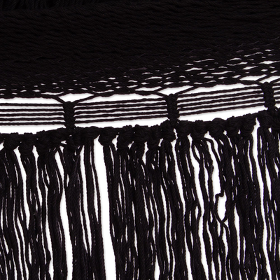 Hängematte aus Baumwollseil, (doppelt) - Schwarze Baumwollseil-Hängematte mit Fransen (Doppelt) aus Mexiko