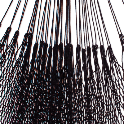Cotton rope hammock, 'Mirage in Black' (triple) - Black Cotton Rope Hammock (Triple)